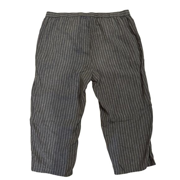 Coldwater Creek Gray Striped 100% Linen Drawstring Cropped Pant Plus Size 20W - Picture 5 of 7